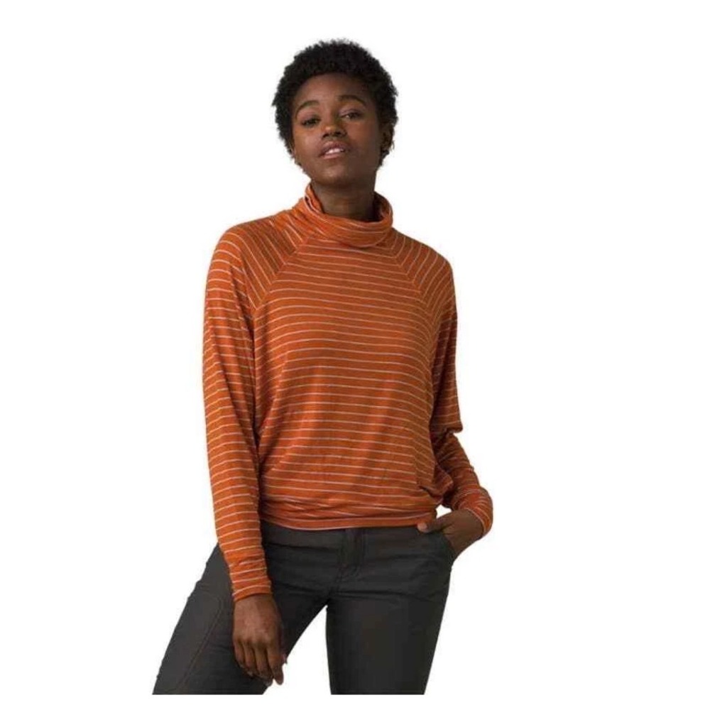 prAna Sol Protect Turtleneck UPF 30 Stripe Top Gingerbread XS